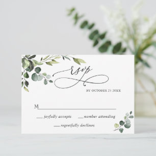 Tarjeta De Confirmación De Asistencia Elegante Boda Floral Acuarela de Eucalipto