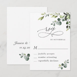 Tarjeta De Confirmación De Asistencia Elegante Boda Floral Acuarela de Eucalipto