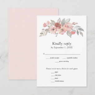Tarjeta De Confirmación De Asistencia Elegante Boda Floral Acuarela Rosa Rubor