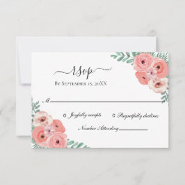 Tarjeta De Confirmación De Asistencia Elegante boda floral acuarela rosa y verde