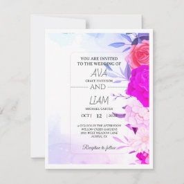 Tarjeta De Confirmación De Asistencia Elegante Boda Floral Acuarela Turquesa Azul 