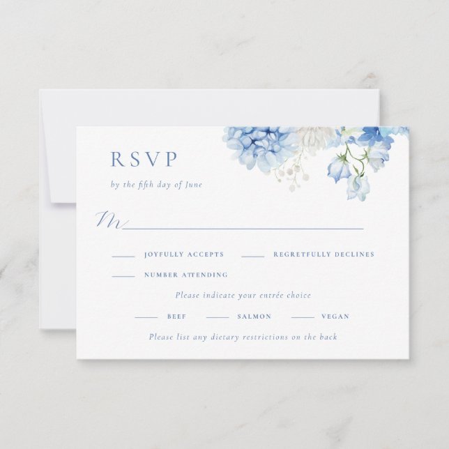 Tarjeta De Confirmación De Asistencia Elegante Boda floral azul (Anverso)