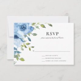 Tarjeta De Confirmación De Asistencia Elegante Boda Floral Azul