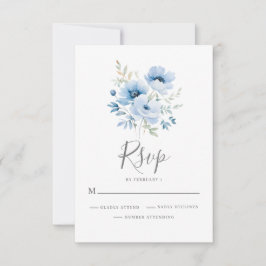 Tarjeta De Confirmación De Asistencia Elegante Boda floral azul