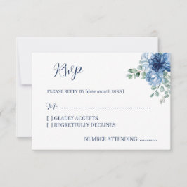 Tarjeta De Confirmación De Asistencia Elegante Boda Floral Azul Polvoriento Eucalipto