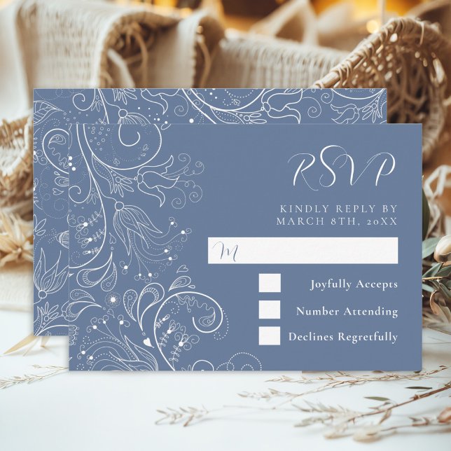 Tarjeta De Confirmación De Asistencia Elegante Boda floral azul turbio (Subido por el creador)