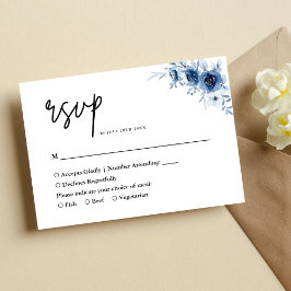 Tarjeta De Confirmación De Asistencia Elegante Boda floral azul vintage francés