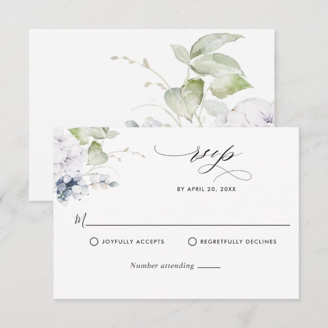 Tarjeta De Confirmación De Asistencia Elegante Boda Floral Azul y Verde (Anverso / Reverso)