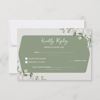 Tarjeta De Confirmación De Asistencia Elegante Boda Floral Blanca Botánica Verde Salvia