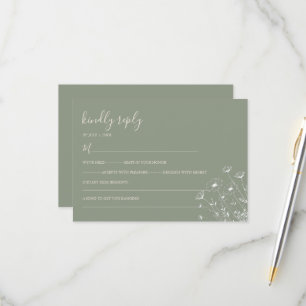 Tarjeta De Confirmación De Asistencia Elegante Boda Floral Bohemio Minimalista Verde Sal