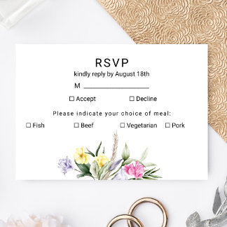 Tarjeta De Confirmación De Asistencia Elegante Boda Floral Boho Acuarela