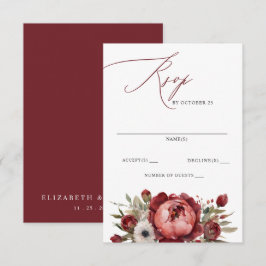 Tarjeta De Confirmación De Asistencia Elegante Boda Floral Boho Burgundy Rubor