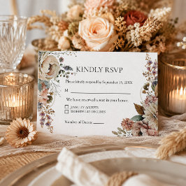 Tarjeta De Confirmación De Asistencia Elegante Boda Floral Boho Otoño