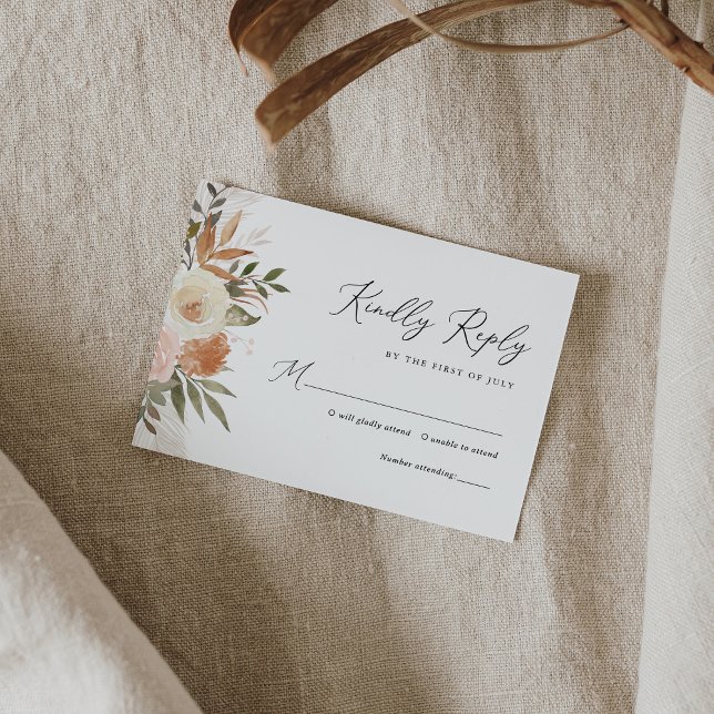 Tarjeta De Confirmación De Asistencia Elegante Boda Floral Boho Terracotta (Subido por el creador)