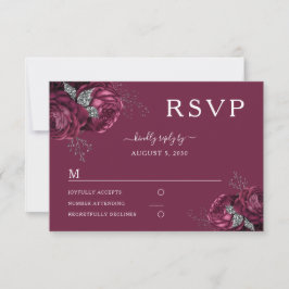 Tarjeta De Confirmación De Asistencia Elegante Boda Floral Borgoña Peonies