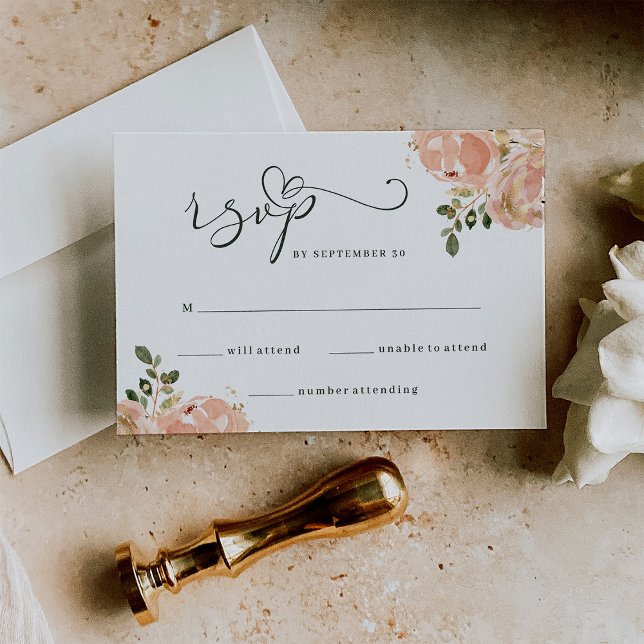 Tarjeta De Confirmación De Asistencia Elegante Boda floral de acuarela neutra (Subido por el creador)