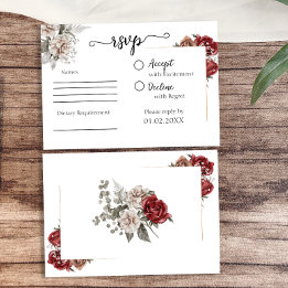 Tarjeta De Confirmación De Asistencia Elegante Boda floral de Borgoña y Plata