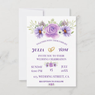 Tarjeta De Confirmación De Asistencia Elegante Boda Floral de Color Agua Púrpura