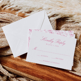 Tarjeta De Confirmación De Asistencia Elegante Boda floral de estilo rosado chino victor