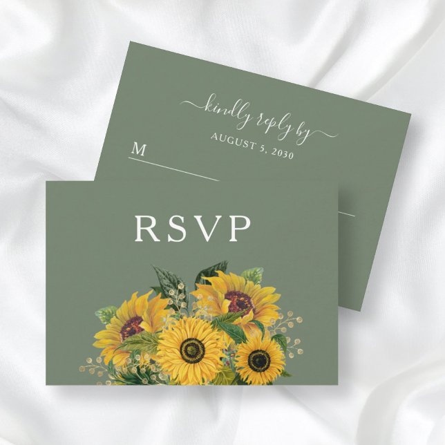 Tarjeta De Confirmación De Asistencia Elegante Boda floral de girasoles verde (Subido por el creador)