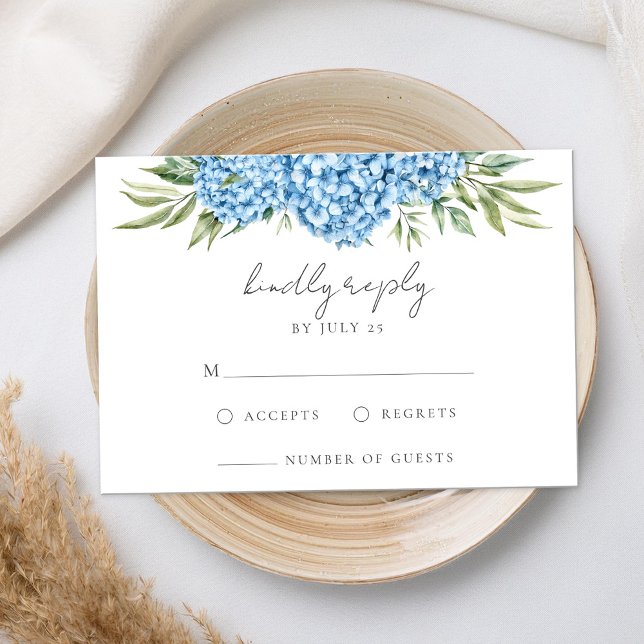 Tarjeta De Confirmación De Asistencia Elegante Boda floral de Hydrangea azul (Subido por el creador)