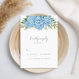 Tarjeta De Confirmación De Asistencia Elegante Boda floral de Hydrangea azul