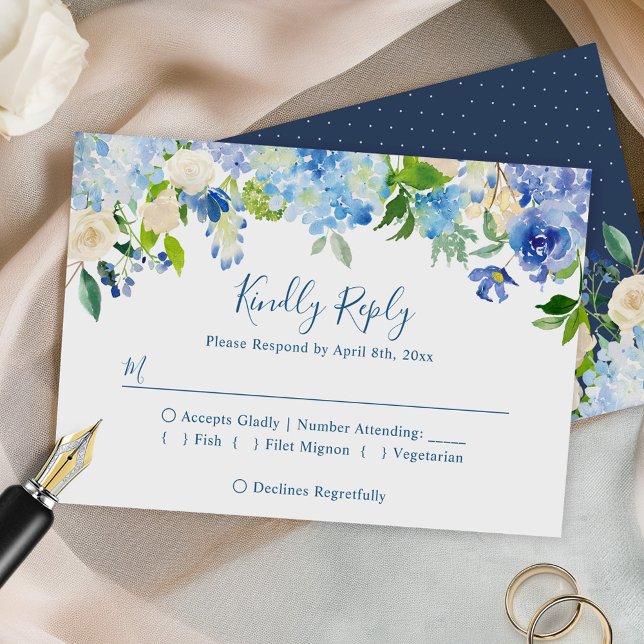 Tarjeta De Confirmación De Asistencia Elegante Boda floral de Hydrangeas Blue (Subido por el creador)
