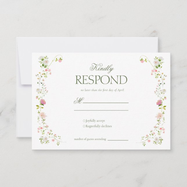 Tarjeta De Confirmación De Asistencia Elegante Boda floral de Rococo (Anverso)