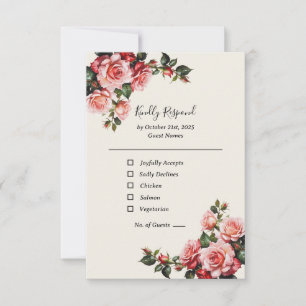 Tarjeta De Confirmación De Asistencia Elegante boda floral de rosas rosas rosas y rojas