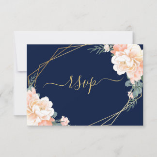 Tarjeta De Confirmación De Asistencia Elegante Boda floral de Rubor azul de la Marina de
