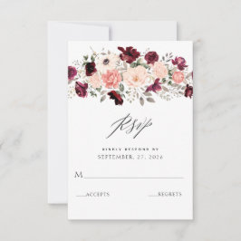 Tarjeta De Confirmación De Asistencia Elegante Boda floral de Rubor en Borgoña
