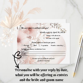 Tarjeta De Confirmación De Asistencia Elegante Boda floral de Rubor y Beige Boho