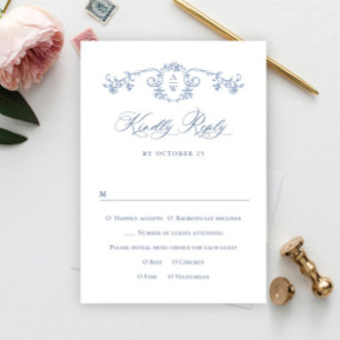 Tarjeta De Confirmación De Asistencia Elegante Boda floral del Jardín Francés Vintage Az