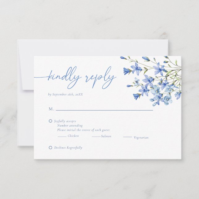Tarjeta De Confirmación De Asistencia Elegante Boda Floral Dusty Azul (Anverso)