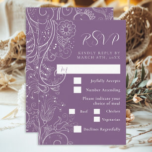 Tarjeta De Confirmación De Asistencia Elegante Boda floral Dusty Purple Elección de Comi