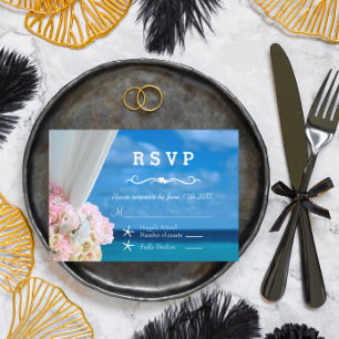Tarjeta De Confirmación De Asistencia Elegante Boda Floral en Playa Oceánica