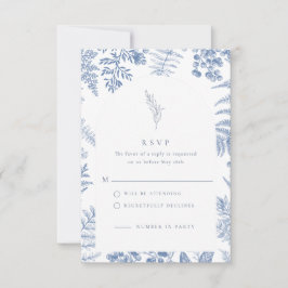 Tarjeta De Confirmación De Asistencia Elegante Boda floral francés de flor azul