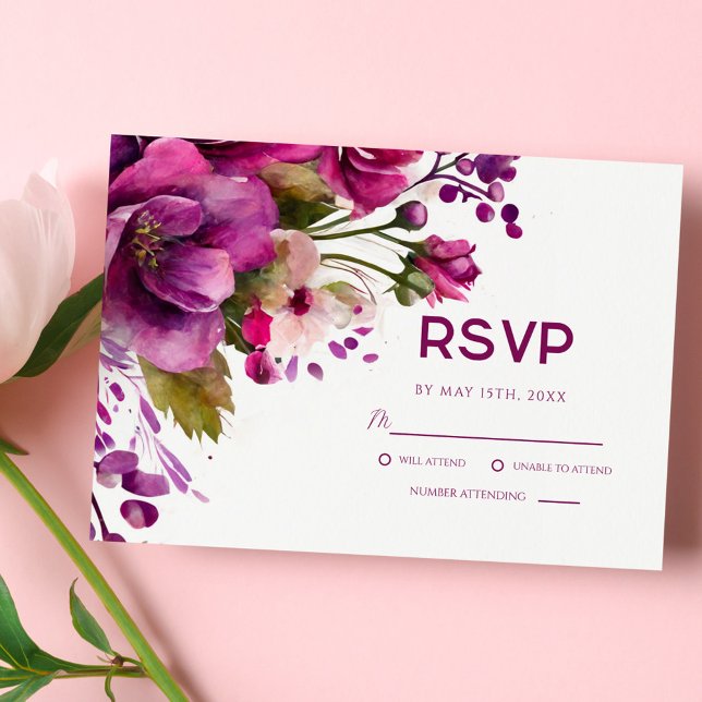 Tarjeta De Confirmación De Asistencia Elegante Boda floral magenta rosa moderno (Subido por el creador)