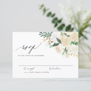 Tarjeta De Confirmación De Asistencia Elegante Boda floral marfil y verde