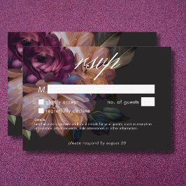 Tarjeta De Confirmación De Asistencia Elegante Boda floral negro sin cena