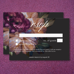 Tarjeta De Confirmación De Asistencia Elegante Boda floral negro sin cena