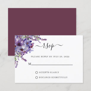 Tarjeta De Confirmación De Asistencia Elegante Boda Floral Purple Plum Peonies