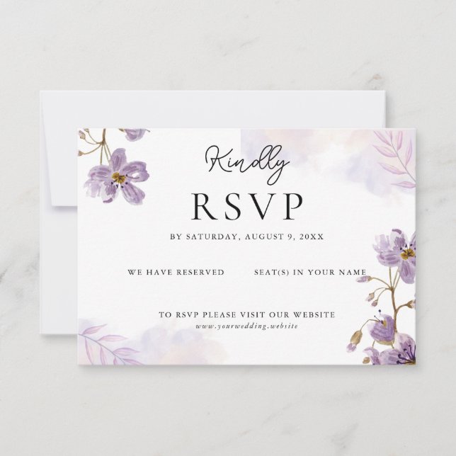 Tarjeta De Confirmación De Asistencia Elegante Boda floral púrpura claro (Anverso)