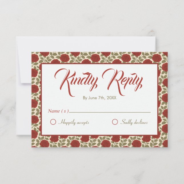 Tarjeta De Confirmación De Asistencia Elegante Boda Floral Rojo (Anverso)