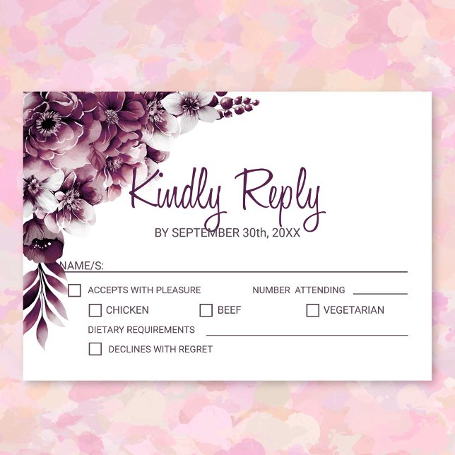 Tarjeta De Confirmación De Asistencia Elegante Boda floral rosa (Subido por el creador)