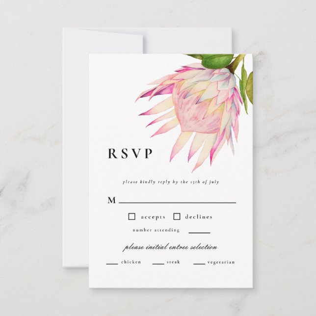 Tarjeta De Confirmación De Asistencia Elegante Boda floral rosa Rubor (Anverso)