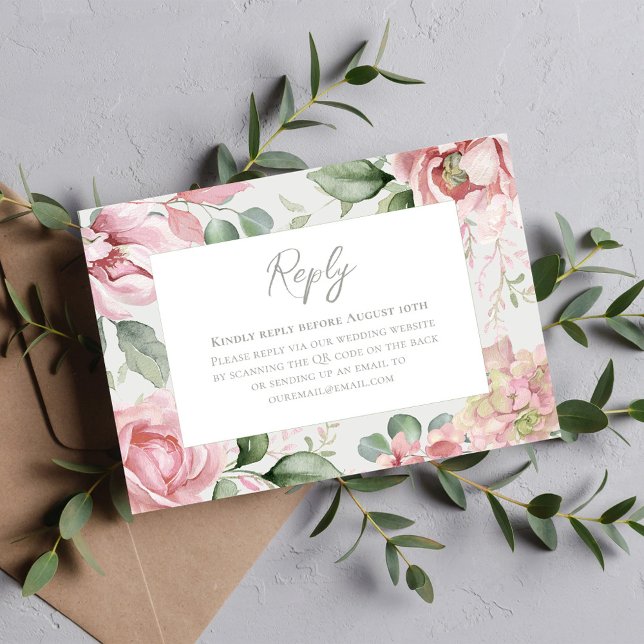 Tarjeta De Confirmación De Asistencia Elegante Boda floral rosa Rubor (Blush pink floral Wedding RSVP card)