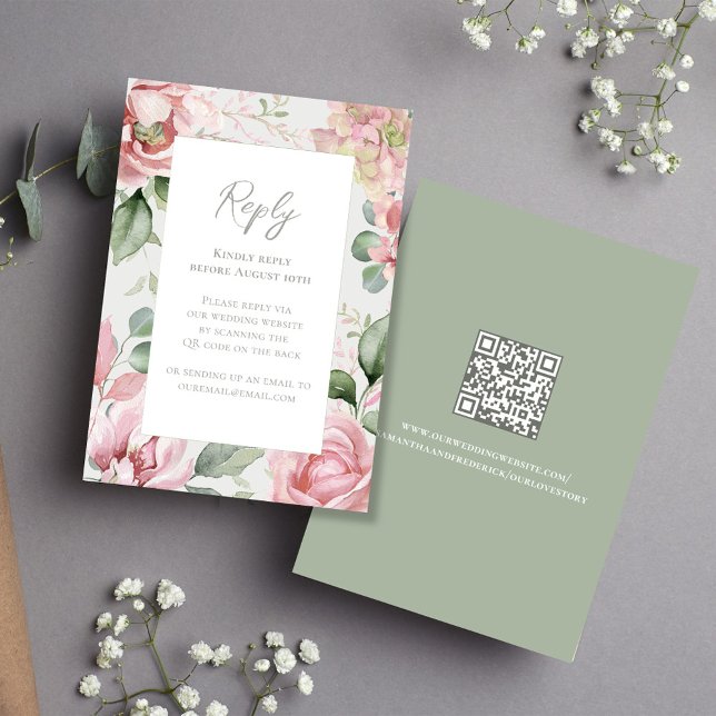 Tarjeta De Confirmación De Asistencia Elegante Boda floral rosa Rubor (Blush pink floral wedding RSVP card. )