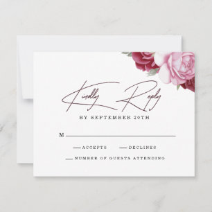 Tarjeta De Confirmación De Asistencia Elegante Boda floral rosa Rubor