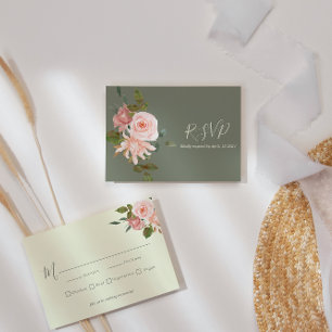 Tarjeta De Confirmación De Asistencia Elegante Boda floral rosa Sage Green Rubor